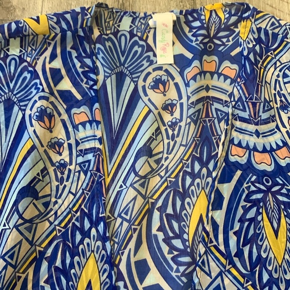 Candy Rose Fringe Hem Sheer Paisley Mosaic Boho Poncho Sheer Kimono - Picture 3 of 12